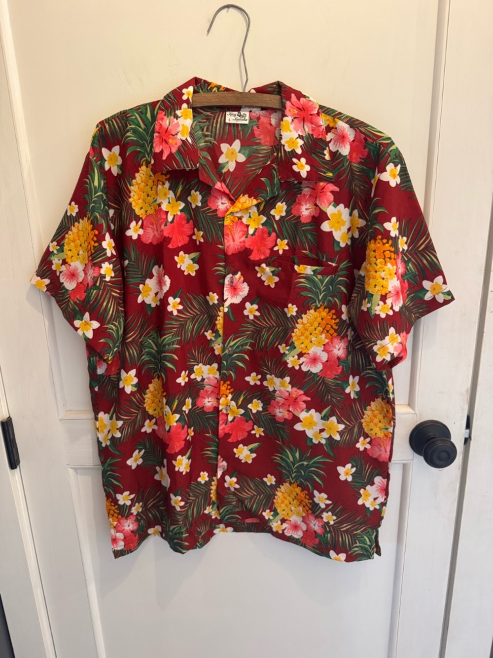 Classic Red Floral Hawaiian Button-Down Shirt by